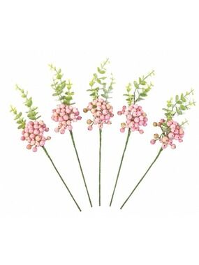 Blush Pink Berry Picks Eucalyptus Set of 5 14 Inch Wired Stems